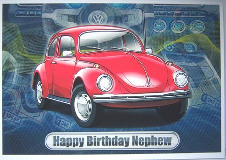 Happy Birthday Nephew Volkswagen Beetle Classic Car Red by Katie Silver