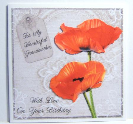 Poppy Duo on Grey Grandmother Birthday 8x8 Inch Step by Step by Katie Silver