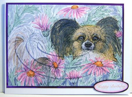 Papillon Butterfly Dog Hiding in the Daisies Oval Pyramid by Katie Silver