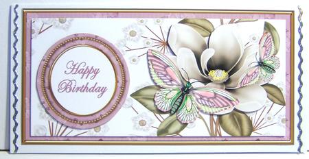 Lilac Butterfly Happy Birthday Dl Decoupage Topper by Katie Silver