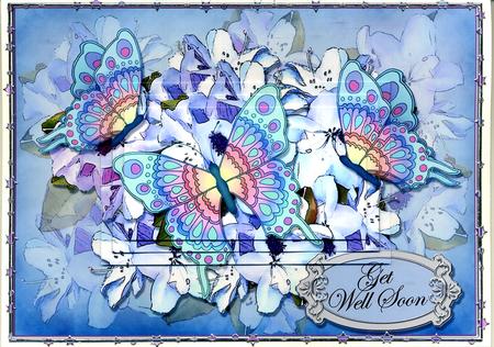 A5 Get Well Flowers & Butterfly Pyramage Topper by Katie Silver