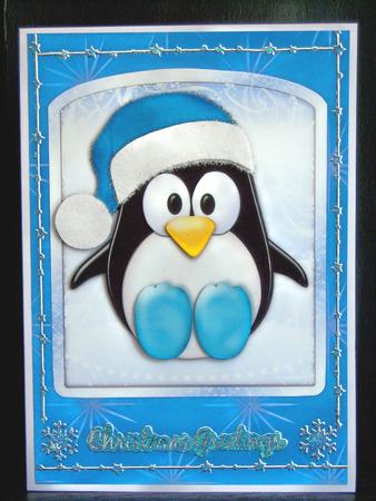 The Little Blue Christmas Penguin Decoupage by Katie Silver