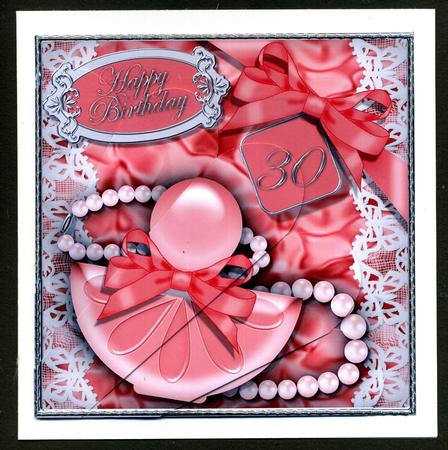 30th Birthday Perfume Lace N Pearls Fan Pyramage Topper by Katie Silver