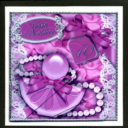 40th Birthday Perfume Lace N Pearls Fan Pyramage Topper by Katie Silver