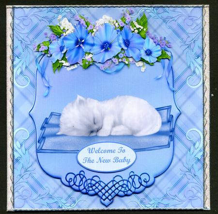 White Baby Kitten Blue Card Topper & Decoupage by Katie Silver