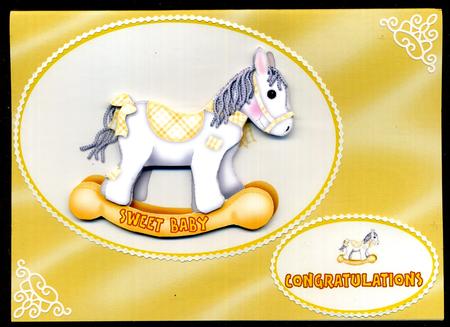 Sweet Baby Rocking Horse - Oval Decoupage Topper Sheet by Katie Silver