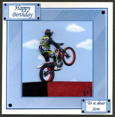 Motorbike Stunt Man Card Front by Katie Silver