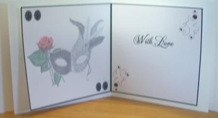 6 Inch Card - Venetian Mask - Red Rose and Silver - Insert by Katie Silver