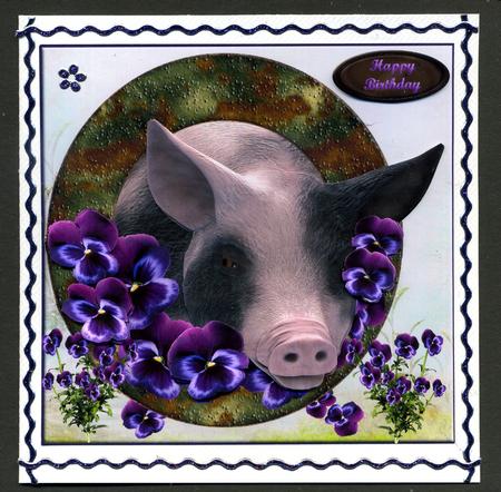 Miss. Pansy Pig Card Topper & Decoupage by Katie Silver