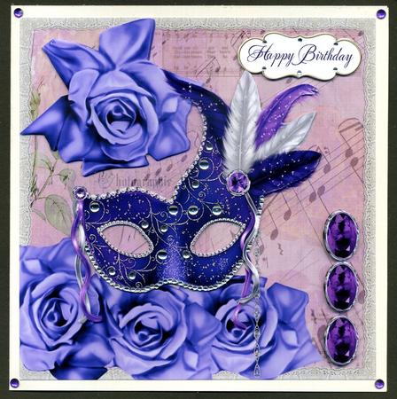 6 Inch Card - Venetian Mask - Lilac Roses by Katie Silver