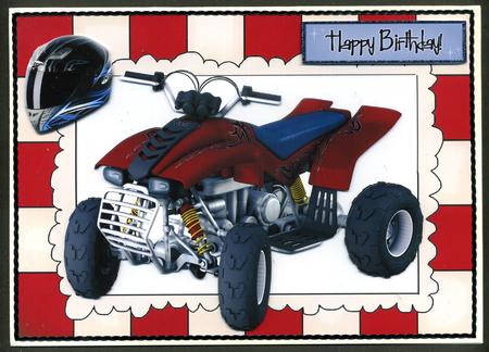 Red Quad Bike with Mud and Helmet by Katie Silver
