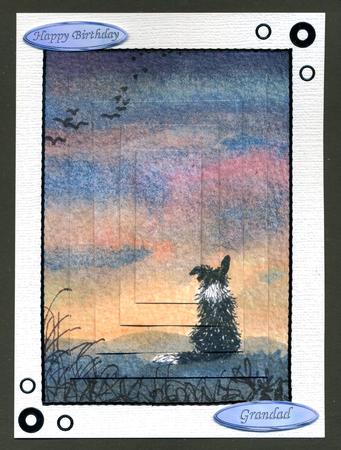 Dog Watching Evening Flight of Birds in the Sunset Pyramage by Katie Silver