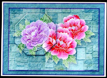 Japanese Floral Notecards 7, Peony, A5 Pyramid Card by Katie Silver