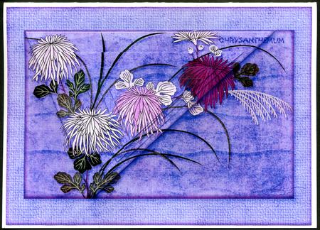 Japanese Floral Notecards 2, Chrysanthemum A5 Pyramid Card by Katie Silver