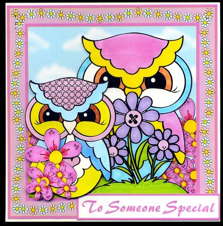 6x6 Flowery Owl Pair by Katie Silver