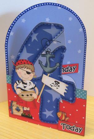 3D 4th Birthday Pirate Shaped Front Card with Decoupage by Katie Silver