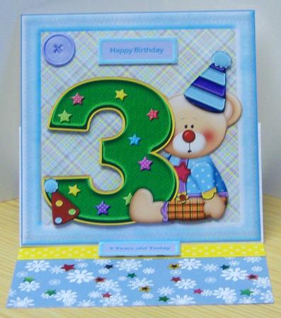 Birthday Clown Teddy Bear Age 3 Card with Decoupage by Katie Silver