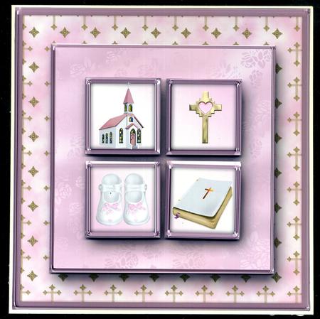 Baby Girl Christening Square Layers Card Front by Katie Silver