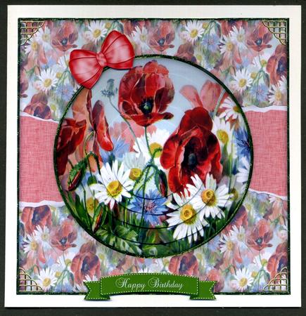 Beautiful 6x6 Torn Strip Vintage Poppies Quick Card by Katie Silver