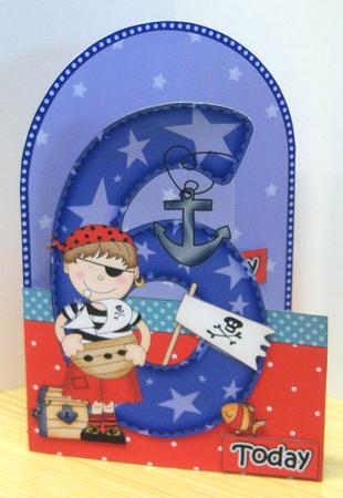 3D 6th Birthday Pirate Shaped Front Card with Decoupage by Katie Silver