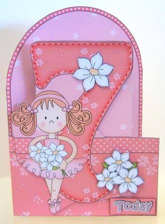 3D 7th Birthday Ballerina Shaped Front Card with Decoupage by Katie Silver