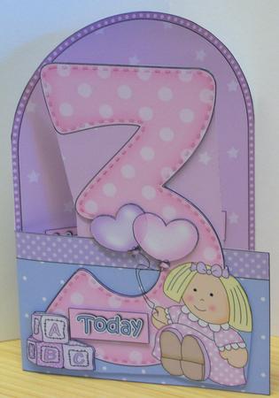 3D 3rd Birthday Doll Shaped Front Card with Decoupage by Katie Silver