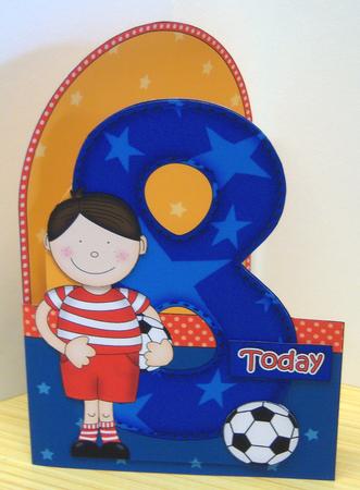 3D 8th Birthday Footballer Shaped Front Card with Decoupage by Katie Silver
