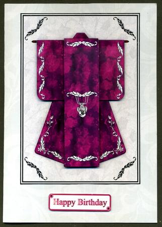 A6 Little Gem Kimono Card in Pink Decoupage by Katie Silver