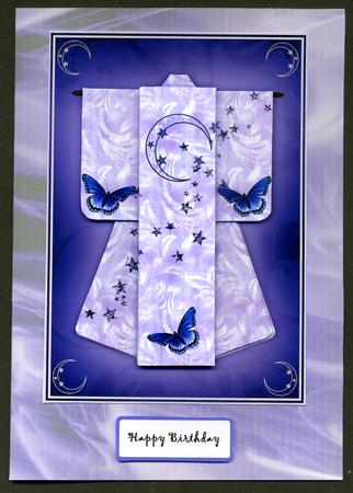 A6 Butterfly Moon Kimono Card in Purple Decoupage by Katie Silver