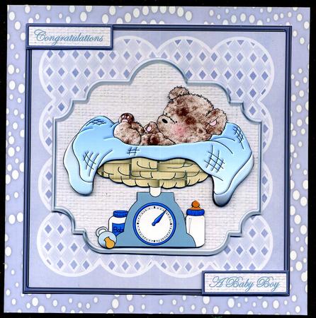 Baby Boy Weigh in on Scales Card and Decoupage by Katie Silver