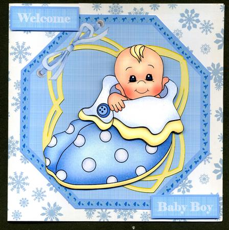 Baby Boy in Bed Card with Decoupage by Katie Silver