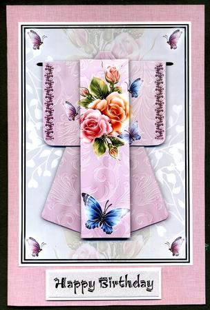 A6 Fantasy Rose Kimono Card in Pink Decoupage by Katie Silver