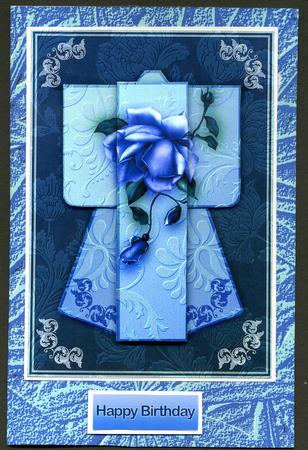 A6 Rose Delight Kimono Card in Blue Decoupage by Katie Silver