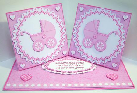 Baby Girl Twin Girls Double Twist Easel Card Kit by Katie Silver