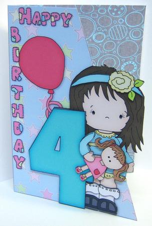 Girls 4th Birthday Card Front and Decoupage by Katie Silver