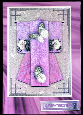 A6 Beautiful Butterfly Kimono Card in Pink Decoupage by Katie Silver