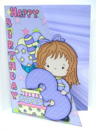 Girls 3rd Birthday Card Front and Decoupage by Katie Silver