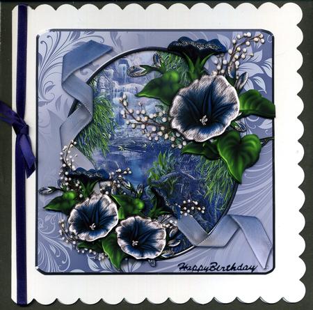 Blue Flowers and Waterfall Card Front by Katie Silver