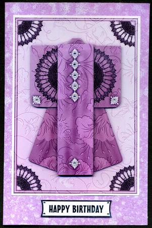 A6 Sheer Elegance Kimono Card in Pink Decoupage by Katie Silver