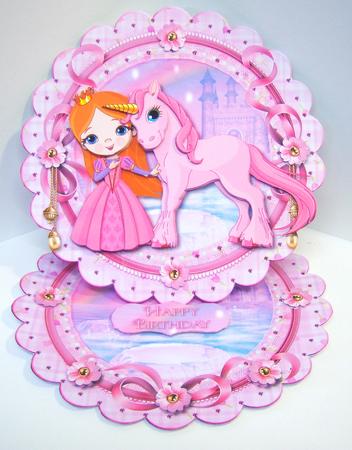 Princess and Her Little Unicorn Scalloped Round Easel Card by Katie Silver