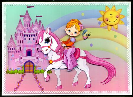 Princess on Her Little Pony Card Front and Decoupage by Katie Silver