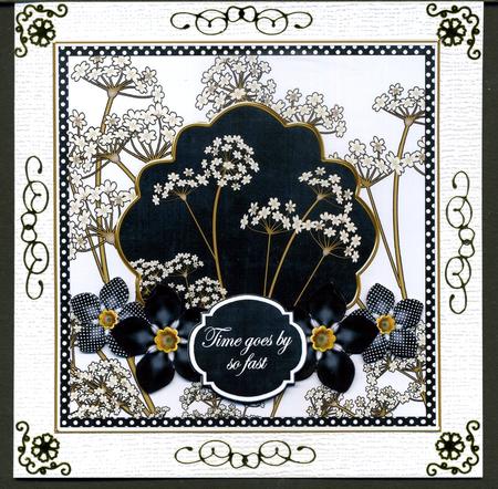 Black Dotty Fmk Time Goes 7in Time Flower Decoupage Topper by Katie Silver