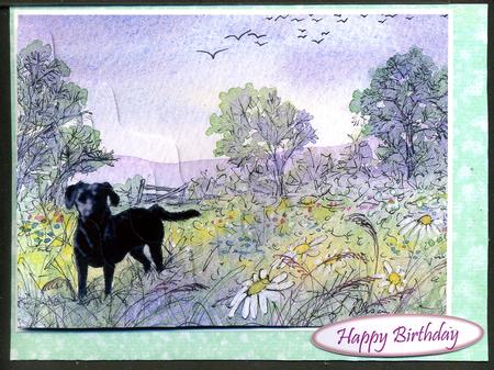 Black Labrador Dog in Meadow of Flowers Wavy Corner Stacker by Katie Silver