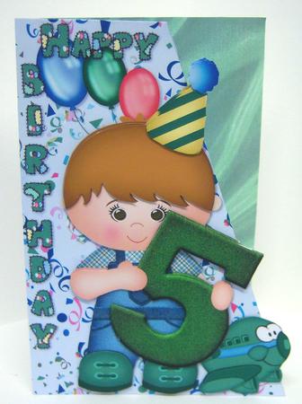 Boys 5th Birthday Card Front and Decoupage by Katie Silver