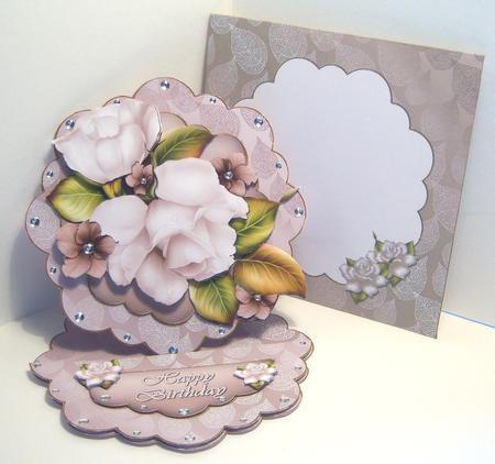 Cream Roses Scalloped Easel Card Kit by Katie Silver