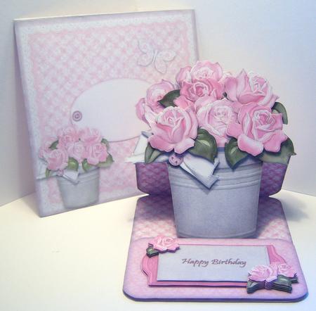 Pot of Pink Roses Shaped Easel Card Kit by Katie Silver