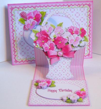 Pink Flower Basket Shaped Easel Card Kit by Katie Silver
