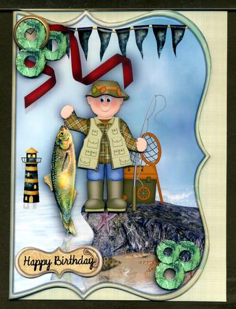 Rock Fishing Male Card by Katie Silver