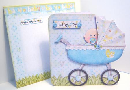 Baby Boy Pram Shaped Fold Card Kit by Katie Silver