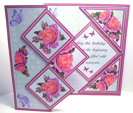 Fold Back Pop-up - Peach and Lilac Roses by Katie Silver